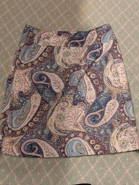 Erik Stewart Paisley Pencil Skirt in Blue & Cream